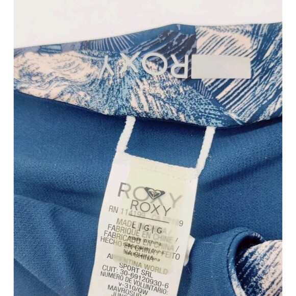 Roxy Bikini Bottom Blue Tropical Leaves Swim Suit Size Large Bottoms ONLY No Top - Picture 5 of 6